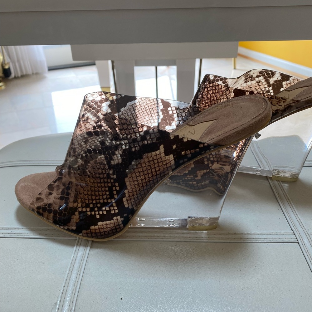 Snake print clear wedge heel sandals
